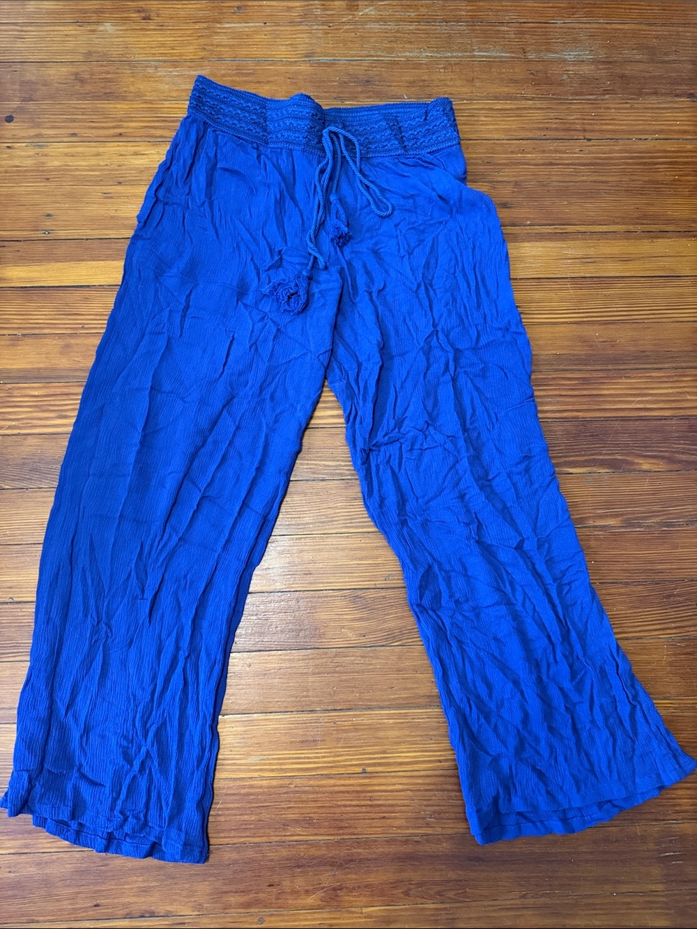La Moda Blue Wide Leg Drawstring  Cover Up Pants S/M